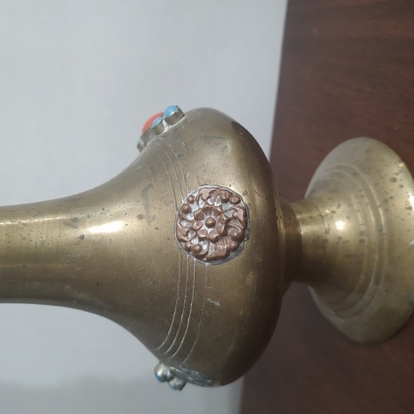 Brass Vase Coral Turquoise Glass Design - Picture 6 of 12